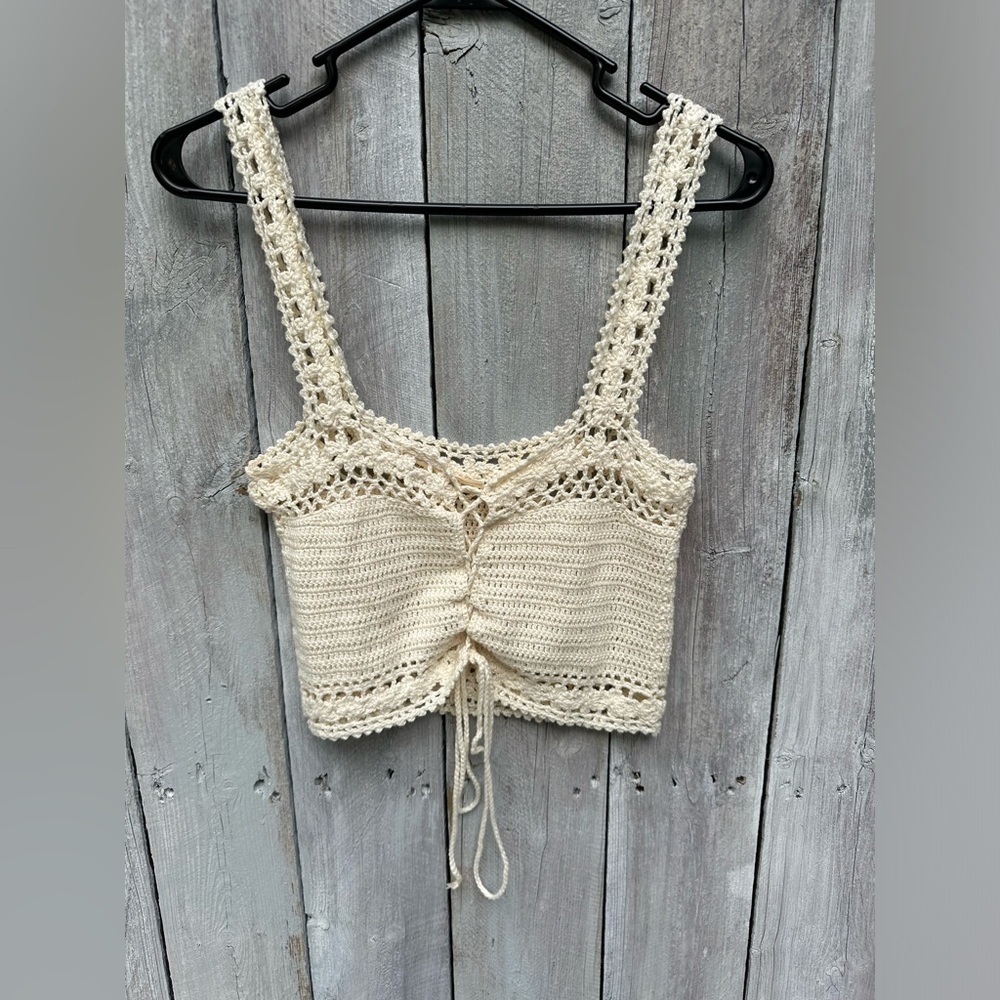 Juniors Sky & Sparrow Crochet Lace Front‎ Cropped Tank Top Size Extra Large